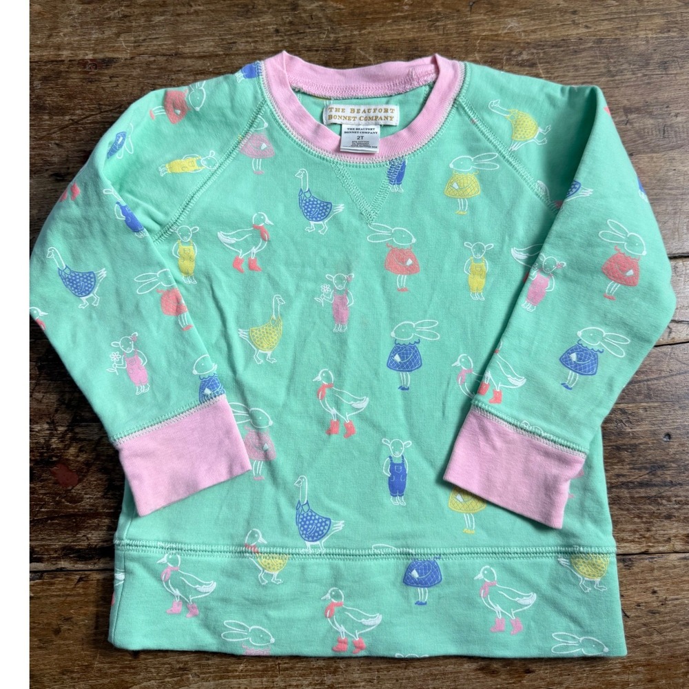 The Beaufort Bonnet Company Mint Green Farm Animal Print Sweatshirt 2T Toddler
